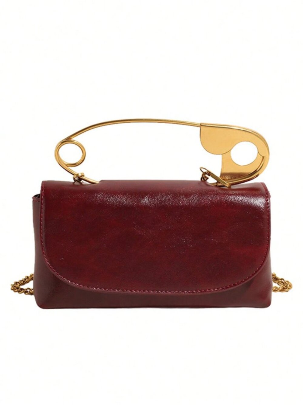 Red glossy giant safety pin purse clutch